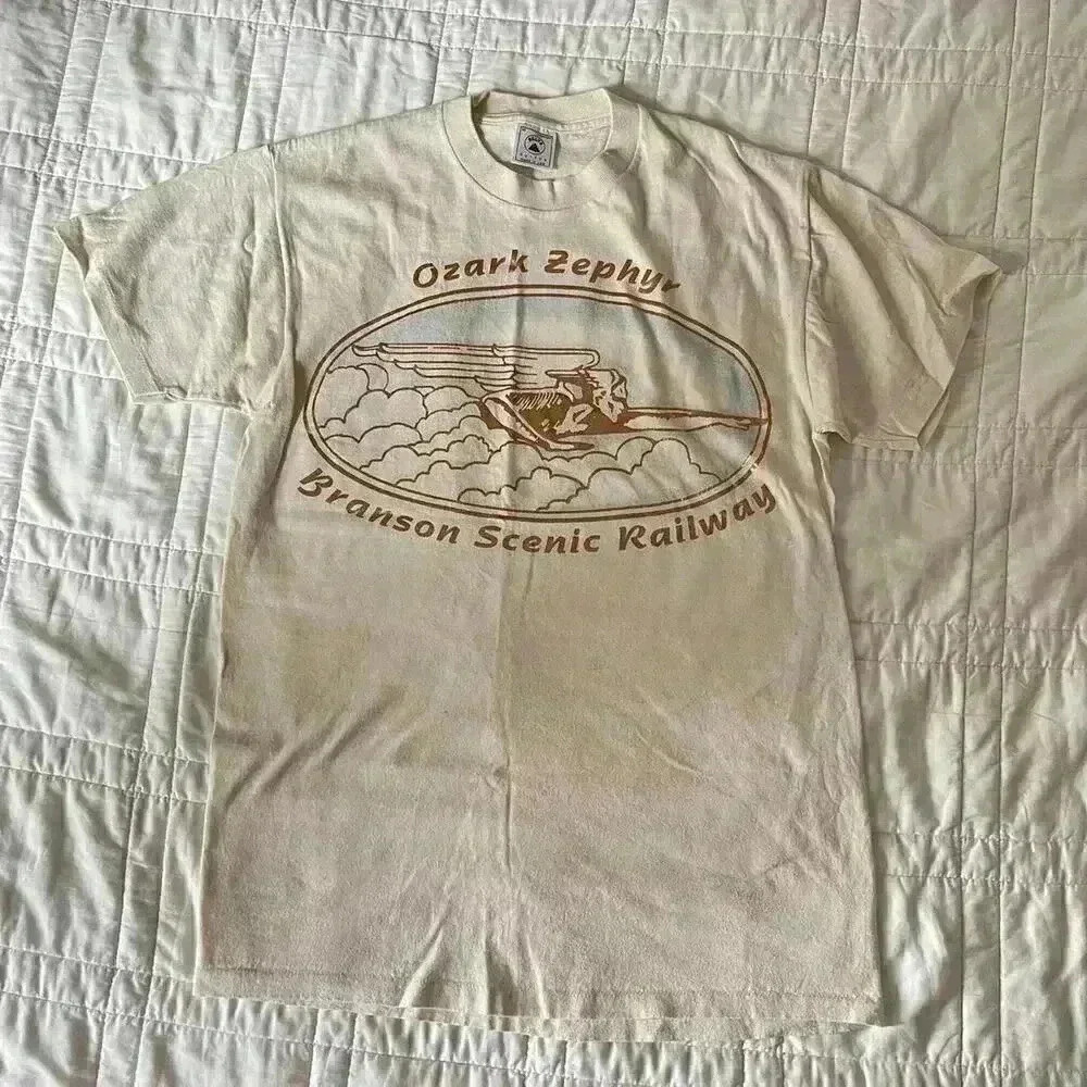 Ozark zephyr branson scenic railway‎ unique graphic tee beige cream mens medium